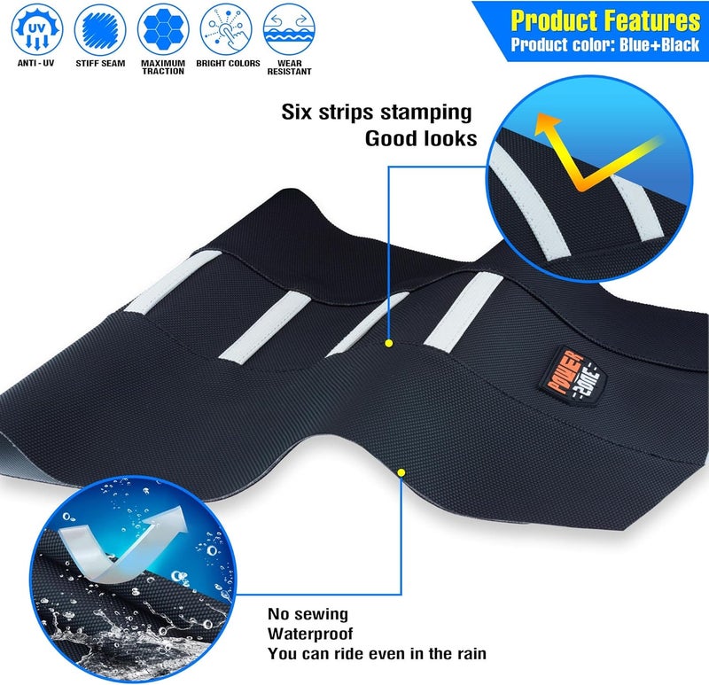 MCHMFG Motorcycle Universal Seat Cover Non-Slip Rubber Striped Gripper Soft Sewing for CRF WR WRF RMZ YZF SXF EXC EXC XC SX CR KLX Dirt Pit Bike Motocross Off Road Motorbike (White) - Image 3